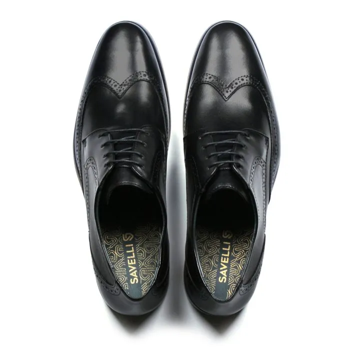Savelli Formal Series | Casual Premium Laced Brogue Wingtip Black Shoes - Image 2