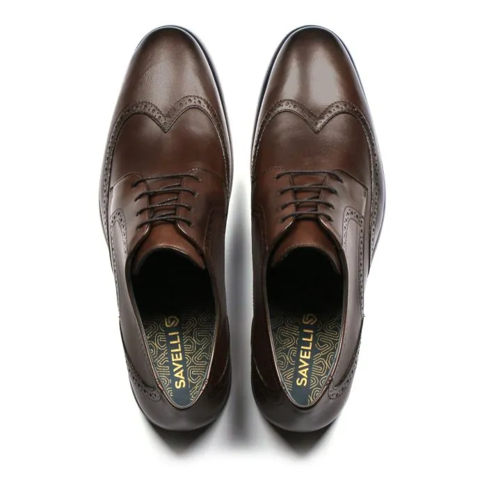 Savelli Formal Series | Casual Premium Laced Brogue Wingtip Coffee Shoes - Image 2