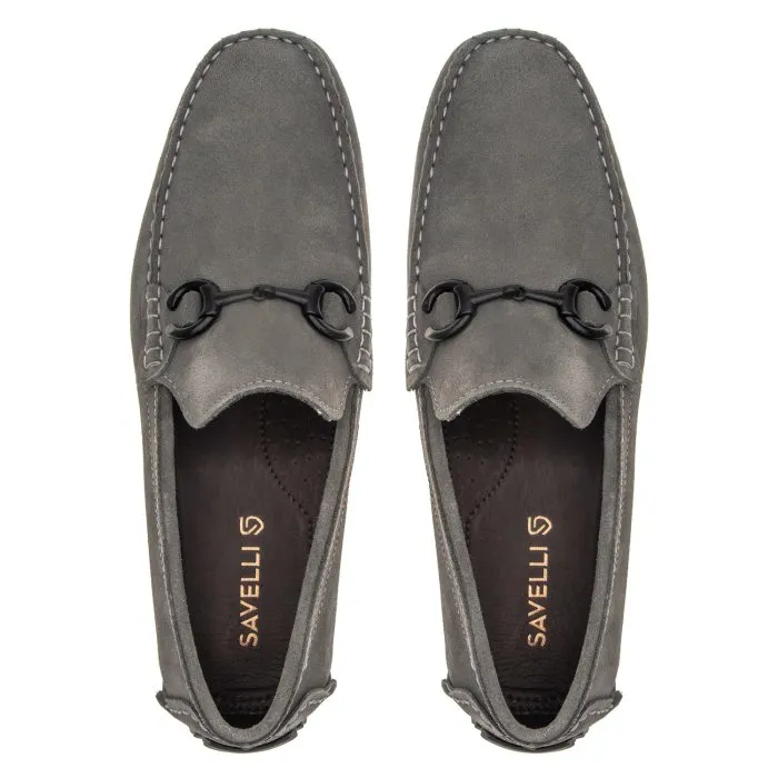 Savelli Casual Series | Comfort Suede Carbon Grey Chain Buckle Moccassins - Image 4