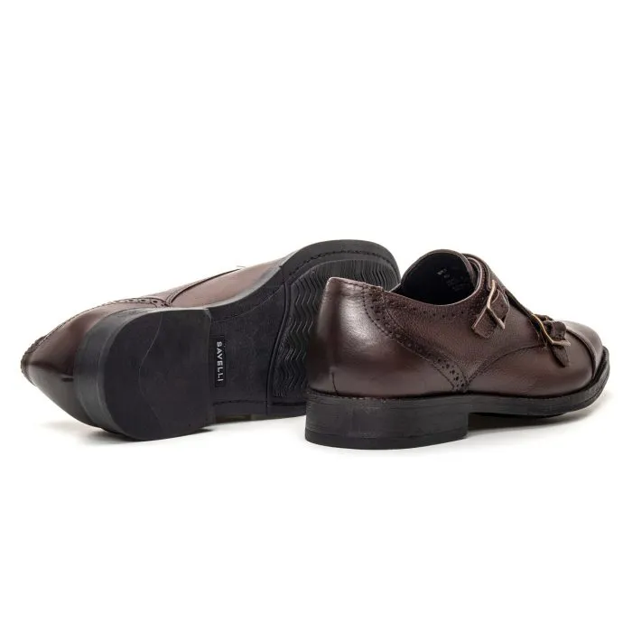 Savelli Formal Series | Vulcano Floater Brown Dual Strap Monkstrap Shoes - Image 3