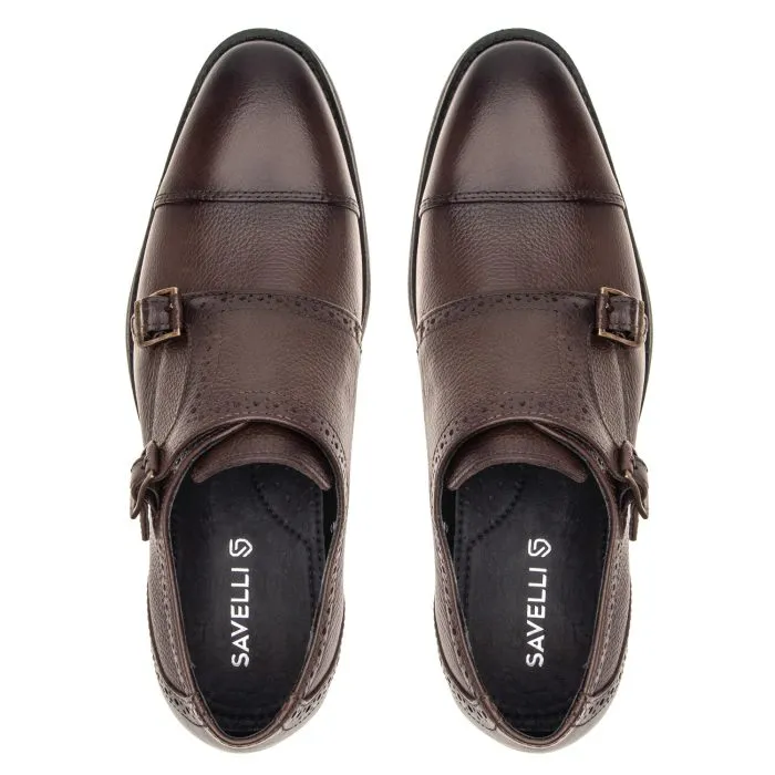 Savelli Formal Series | Vulcano Floater Brown Dual Strap Monkstrap Shoes - Image 2