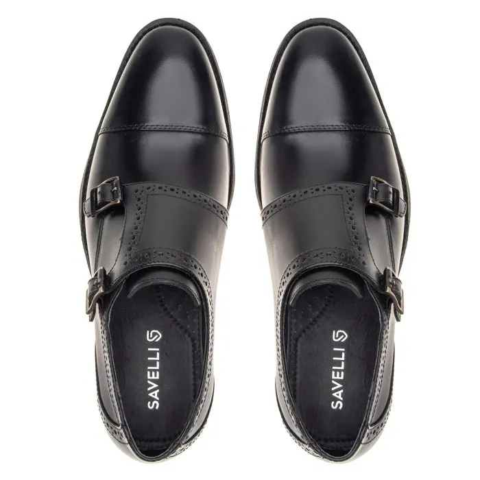 Savelli Formal Series | Vulcano Latego Black Dual Strap Monkstrap Shoes - Image 2